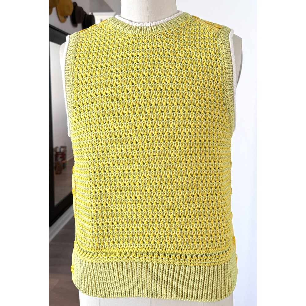 3.1 Phillip Lim Yellow & Green Knitted Sweater Vest with Button Plackets, sz Med